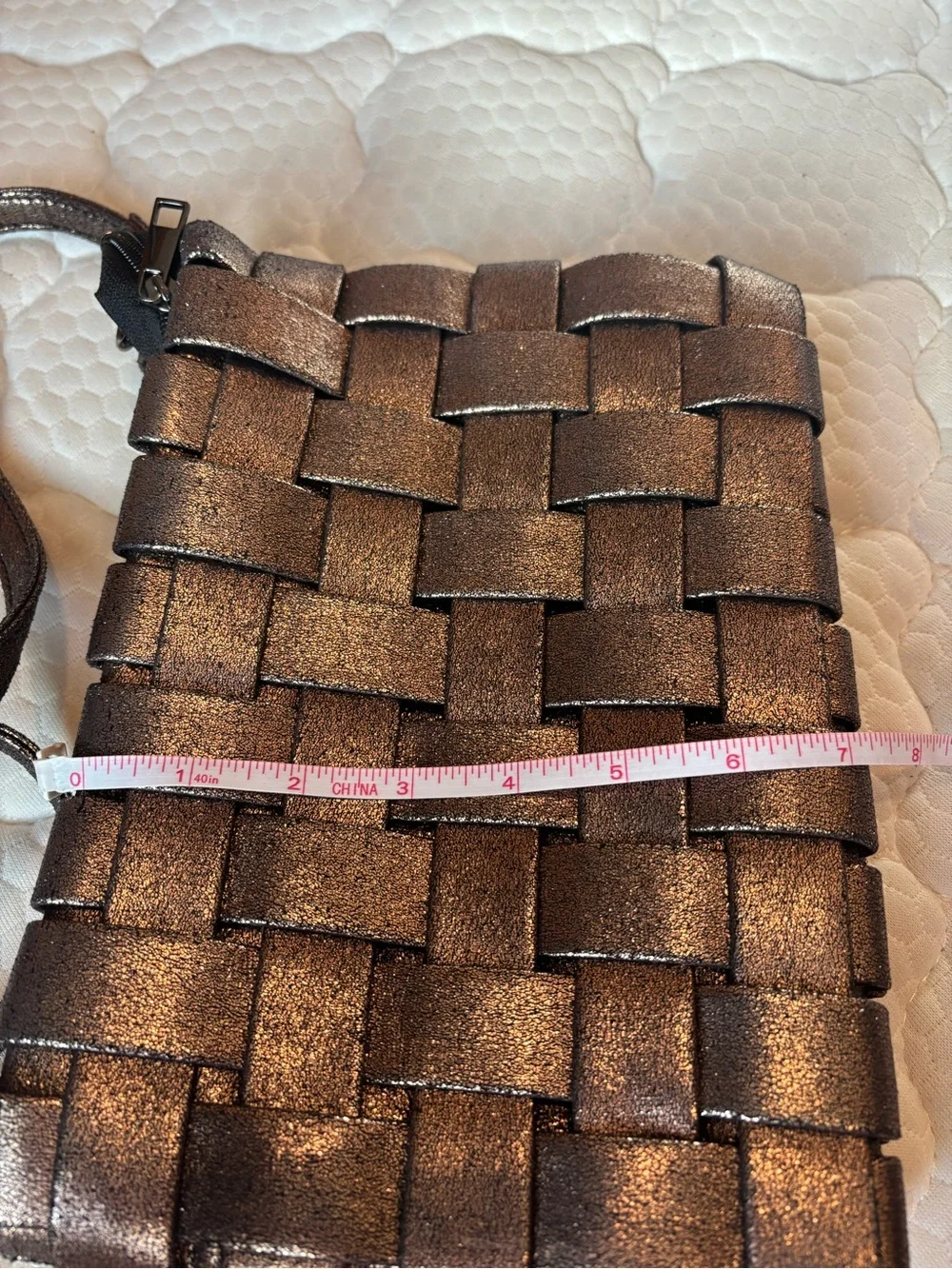 Anthropologie Metallic Bronze Woven Clutch